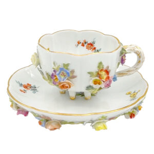 Meissen Flower Encrusted Demitasse Cabinet Duo C1890