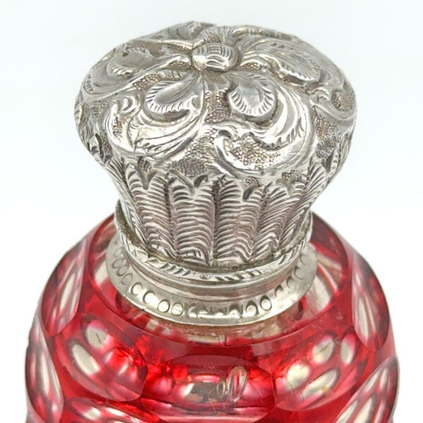 Victorian-Bohemian-Cranberry-Overlay-Glass-Perfume-Bottle-Silver-Top-3 Victorian Bohemian Cranberry Overlay Glass Perfume Bottle Silver Top
