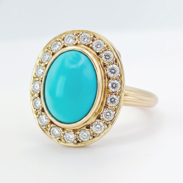 18ct Gold Turquoise and Diamonds Halo Ring