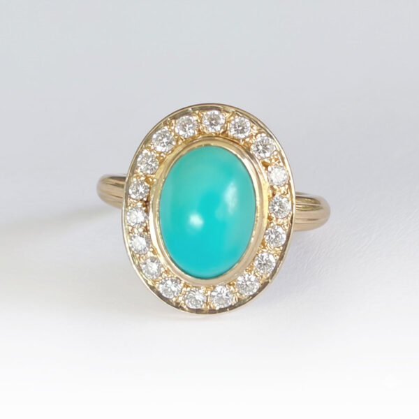 18ct Gold Turquoise and Diamonds Halo Ring