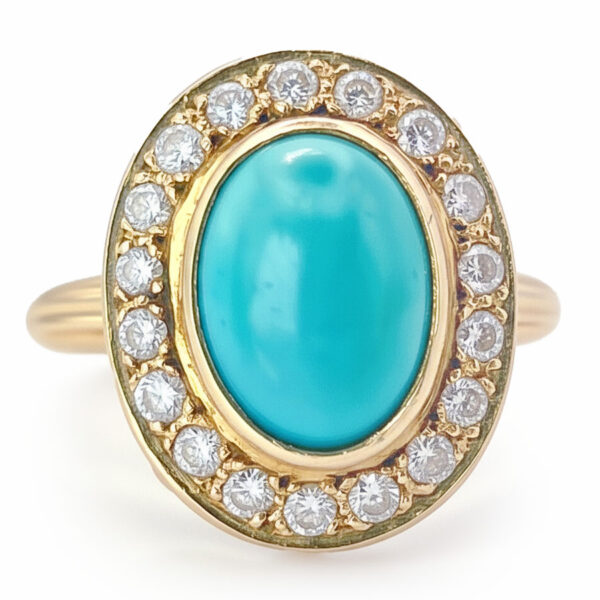 18ct Gold Turquoise and Diamonds Halo Ring