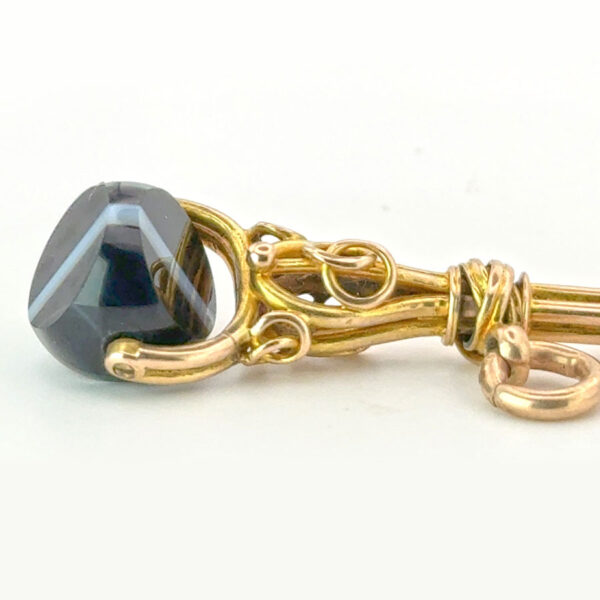 18ct Gold Victorian Fob Key Pendant Banded Agate