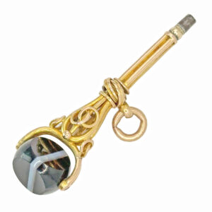 18ct Gold Victorian Fob Key Pendant Banded Agate