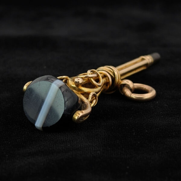 18ct Gold Victorian Fob Key Pendant Banded Agate