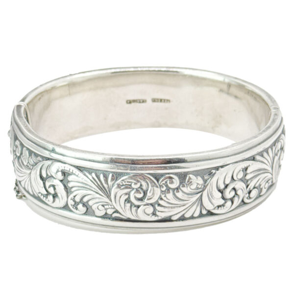 Candida Sterling Silver Scrolled Leaf  Bangle