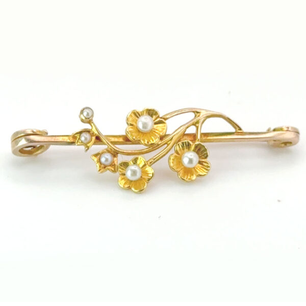 Edwardian 14ct Gold Seed Pearl Daisy Friendship Brooch c1900