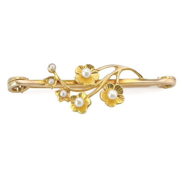 Edwardian 14ct Gold Seed Pearl Daisy Friendship Brooch c1900