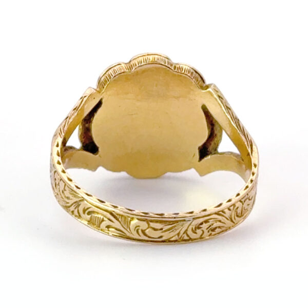 18ct Gold Georgian Style Enamel Pearl and Ruby Remberance Ring London 1933