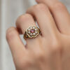 18ct Gold Georgian Style Enamel Pearl and Ruby Remberance Ring London 1933