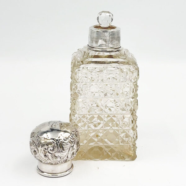 Hallmarked Silver Cut Glass Square Perfume Bottle London 1911