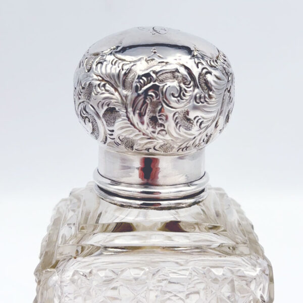 Hallmarked Silver Cut Glass Square Perfume Bottle London 1911