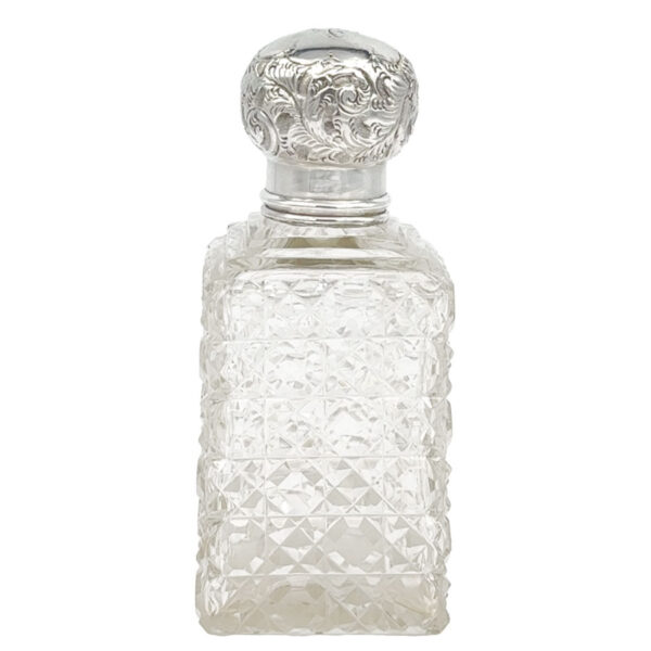 Hallmarked Silver Cut Glass Square Perfume Bottle London 1911