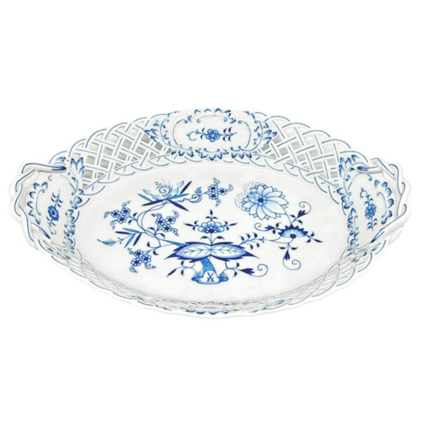 Meissen Onion Pattern Reticulated Handled Bowl
