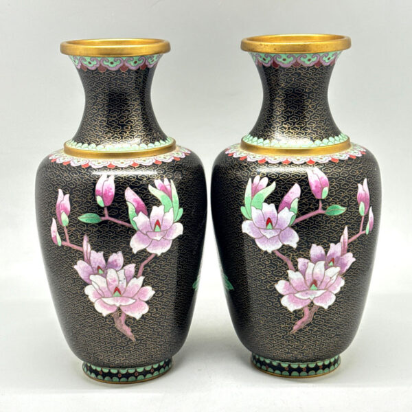 Pair-Chinese-Cloisonné-Peony-Vases-20th-1 Pair Chinese Cloisonné Peony Vases 20th