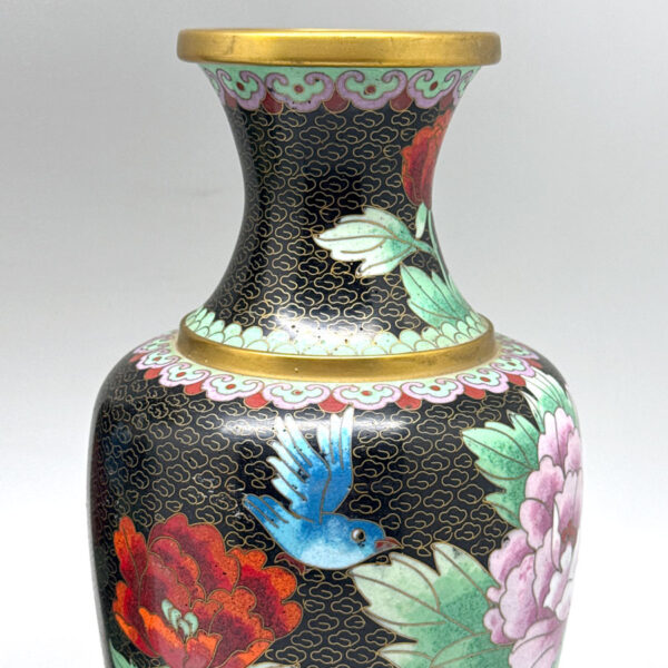 Pair-Chinese-Cloisonné-Peony-Vases-20th-2 Pair Chinese Cloisonné Peony Vases 20th