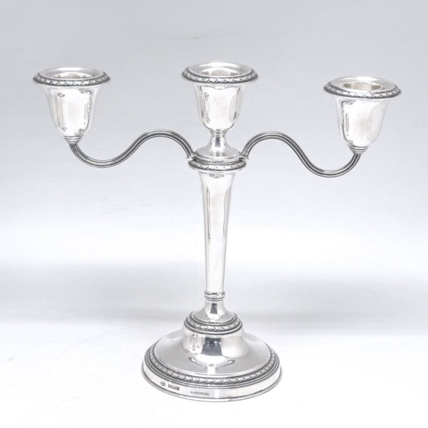 Pair-Three-Arm-Silver-Candlesticks-Birmingham-Silver-1979-1 Pair Three Arm Silver Candlesticks Birmingham Silver 1979