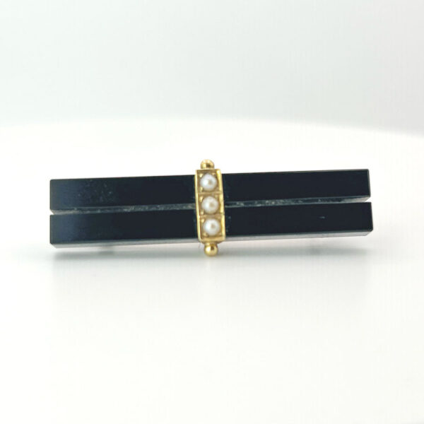 Victorian Onyx and Seed Pearl Remembrance Brooch 9ct