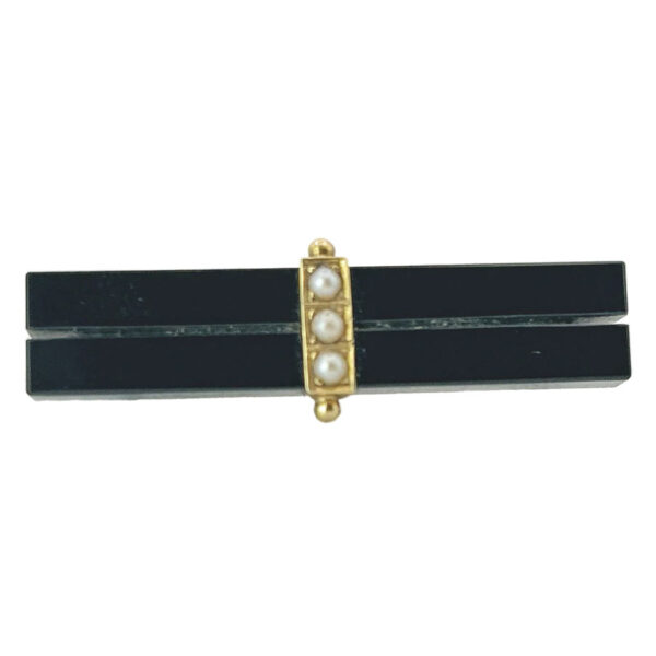 Victorian Onyx and Seed Pearl Remembrance Brooch 9ct