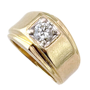 14ct Gold Mens Solitaire Diamond Signet Ring