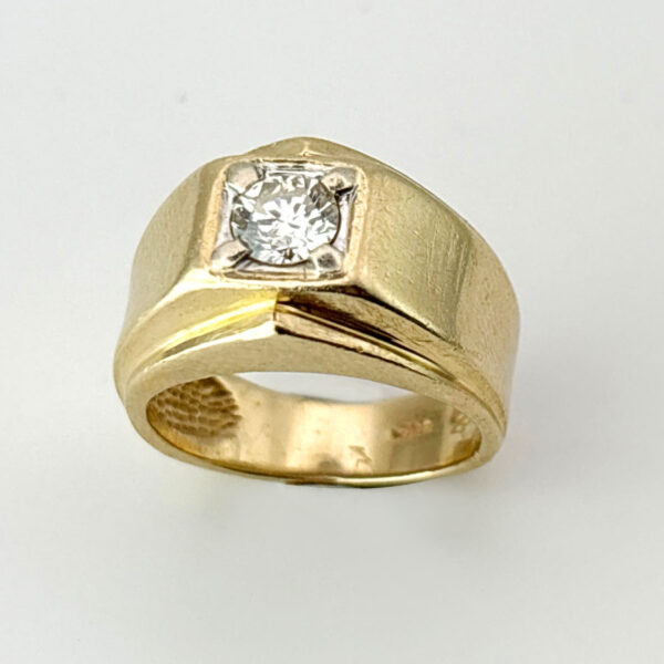 14ct Gold Mens Solitaire Diamond Signet Ring