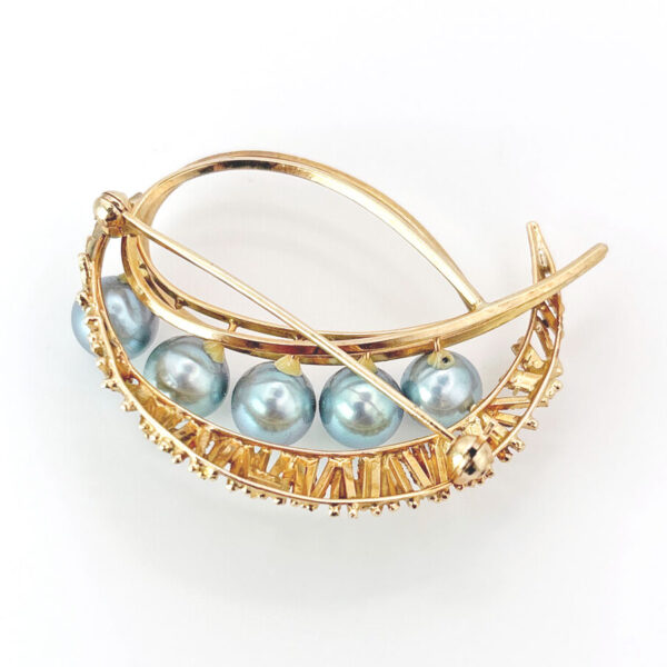 14ct-Gold-and-Grey-Blue-Pearl-Crescent-Brooch-3 14ct Gold and Grey Blue Pearl Crescent Brooch