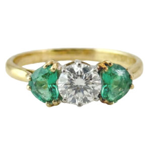 18-Ct-Gold-Heart-Shaped-Emeralds-and-Diamond-Trilogy-Ring 18ct Gold Heart Shaped Emeralds and Diamond Trilogy Ring