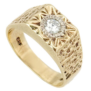 9ct Gold Mens Solitaire Diamond Signet Ring