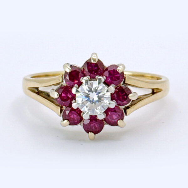 9ct-Garnet-Victorian-Flower-Ring-1 9ct Garnet Diamond Victorian Daisy Flower Ring