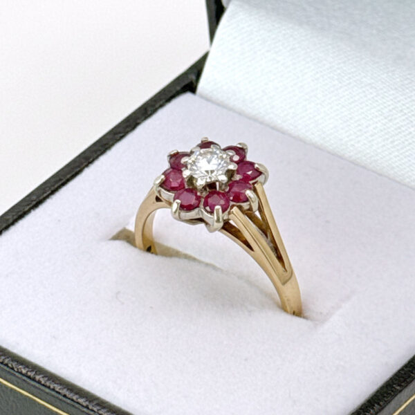 9ct-Garnet-Victorian-Flower-Ring-3 9ct Garnet Diamond Victorian Daisy Flower Ring