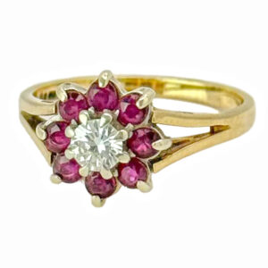 9ct Garnet Diamond Victorian Daisy Flower Ring