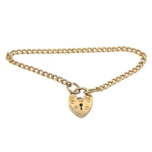 9ct Gold Curb Chain Childs Bracelet and Heart Padlock