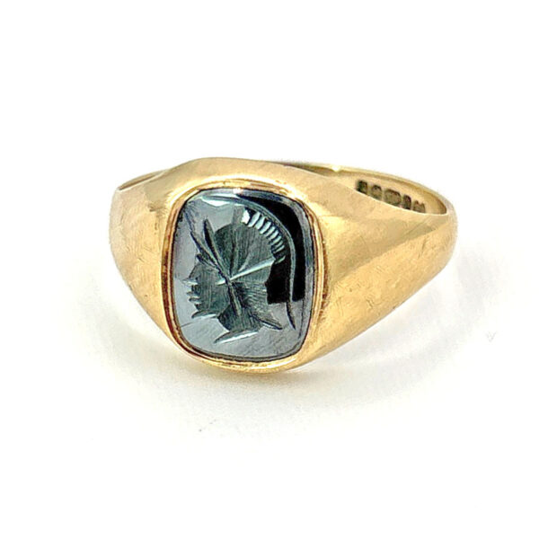 9ct Gold Hematite Roman Head Intaglio Ring Birmingham