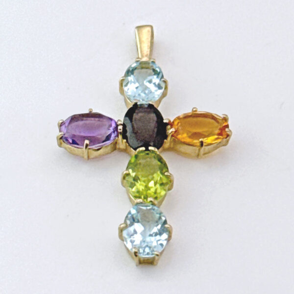 9ct-Gold-Multi-Gemstones-Crucifix-Pendant-1 9ct Gold Multi Gemstones Crucifix Pendant