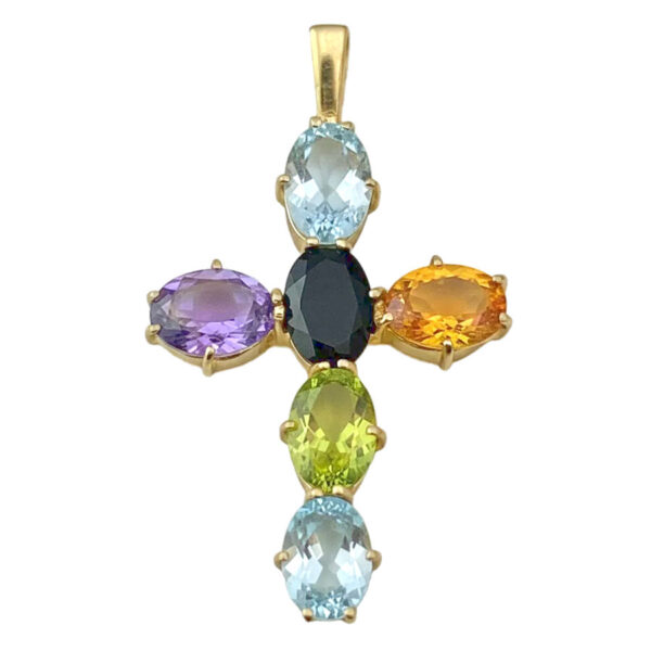 9ct-Gold-Multi-Gemstones-Crucifix-Pendant 9ct Gold Multi Gemstones Crucifix Pendant