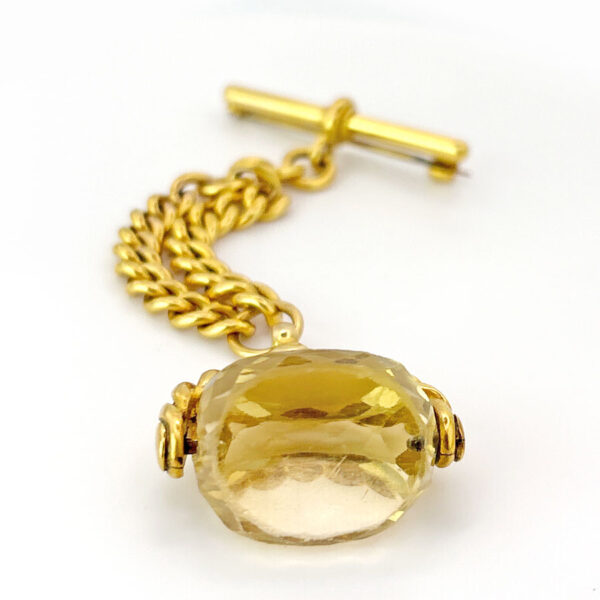 9ct Gold Swivel Citrine Fob Suspended From A T- Bar Brooch