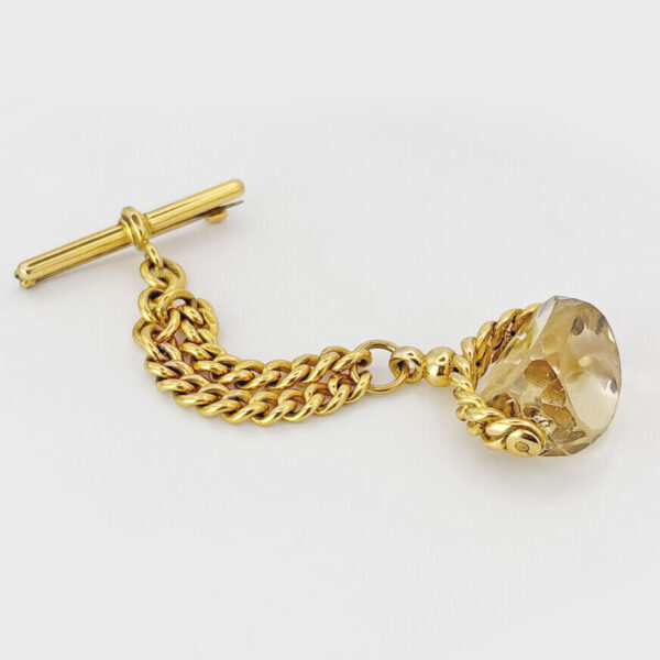 9ct Gold Swivel Citrine Fob Suspended From A T- Bar Brooch
