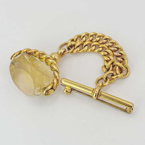 9ct Gold Swivel Citrine Fob Suspended From A T- Bar Brooch