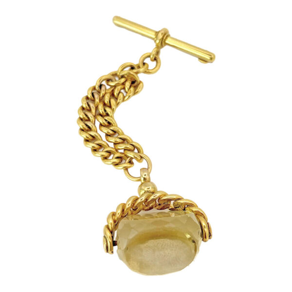 9ct Gold Swivel Citrine Fob Suspended From A T- Bar Brooch
