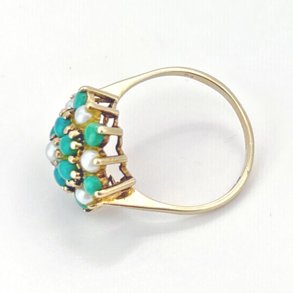 9ct Gold Turquoise & Pearl Cluster Ring