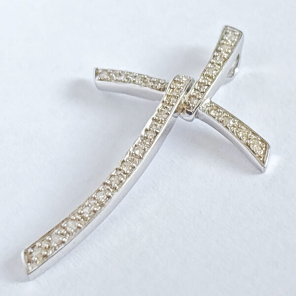 9ct White Gold and  Diamonds Knot Cross Pendant