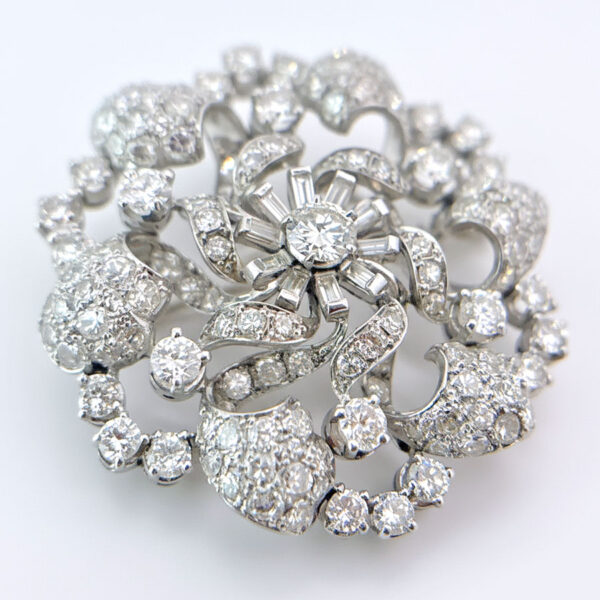 Antique Starburst Diamond and Platinum Brooch C1930
