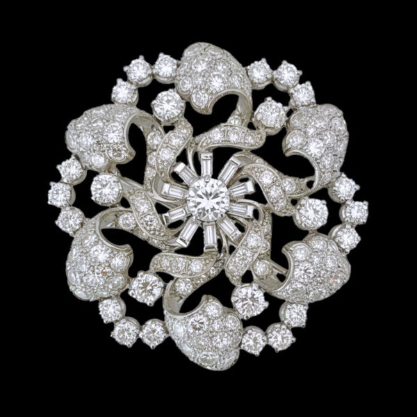 Antique Starburst Diamond and Platinum Brooch C1930