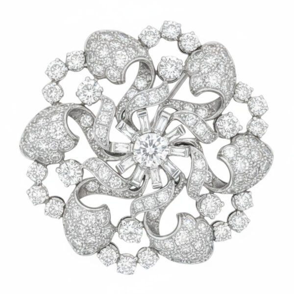 Antique Starburst Diamond and Platinum Brooch C1930