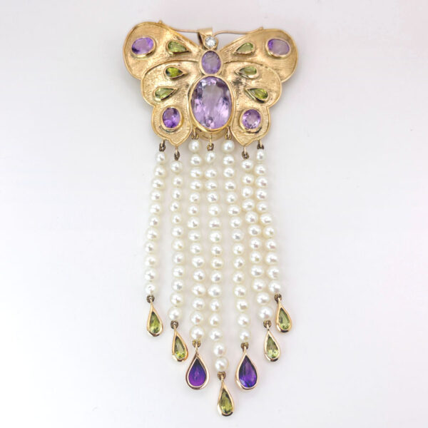9ct Gold Butterfly Necklace Enhancer Set With Diamond and Semi Precious Stones