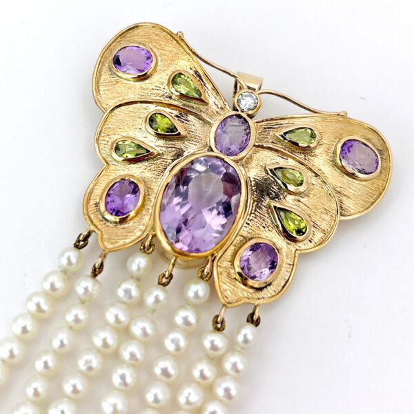 9ct Gold Butterfly Necklace Enhancer Set With Diamond and Semi Precious Stones