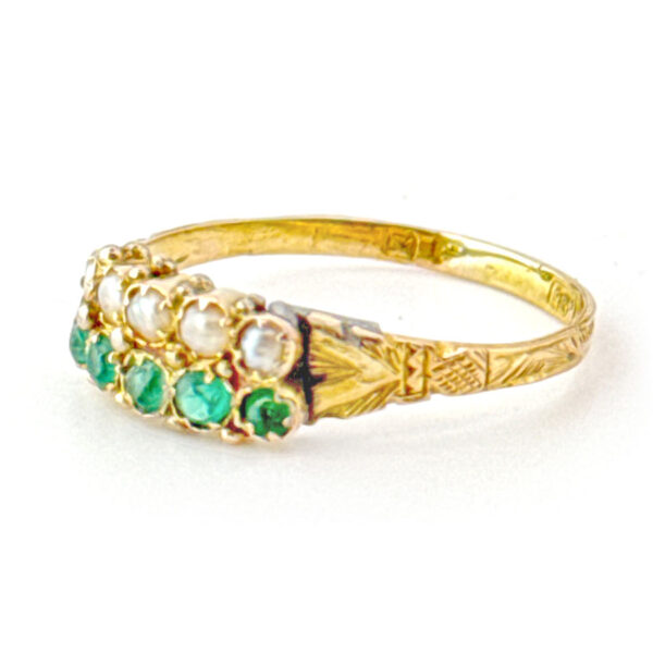 Georgian 15Ct Gold Emerald and Split Pearl Ring C1821
