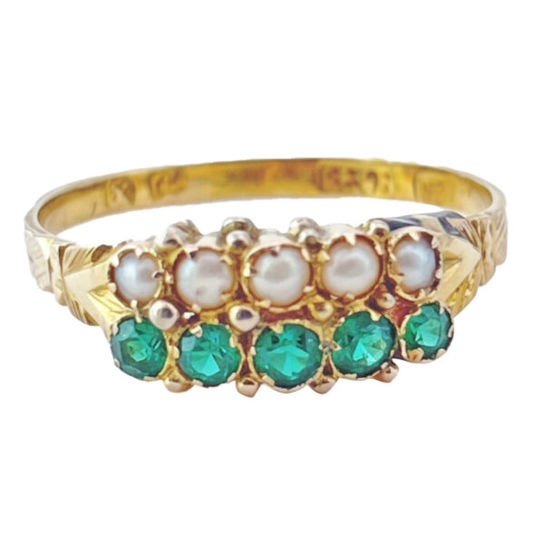 Georgian 15Ct Gold Emerald and Split Pearl Ring C1821