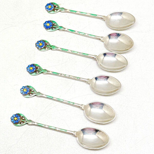 Hallmarked Silver Birmingham 1941 Art Deco Enamel Coffee Spoons
