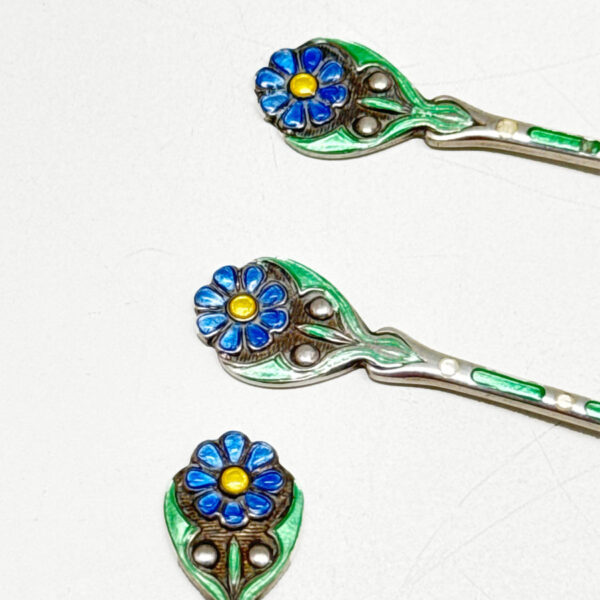 Hallmarked Silver Birmingham 1941 Art Deco Enamel Coffee Spoons