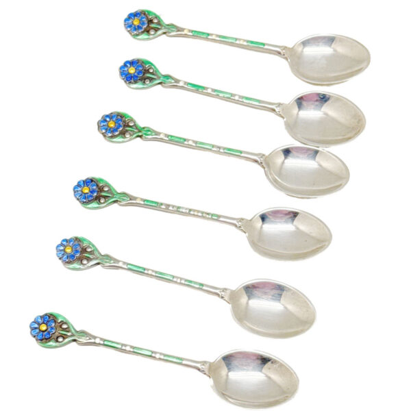 Hallmarked Silver Birmingham 1941 Art Deco Enamel Coffee Spoons